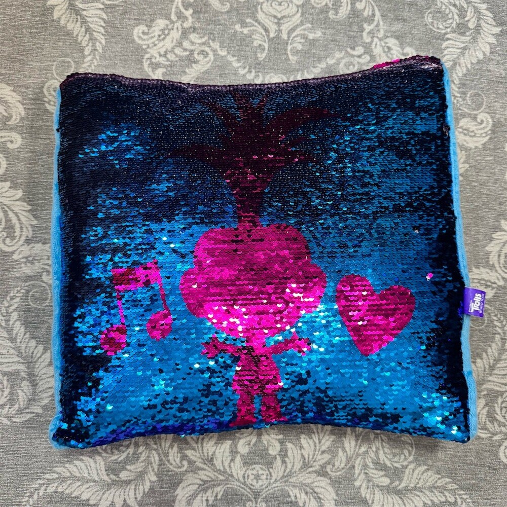 DreamWorks Trolls World Tour Throw Pillow 16x16 Reversible Sequin Poppy